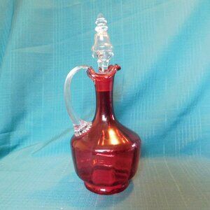 Handblown 12-inch cranberry and clear decanter VGU